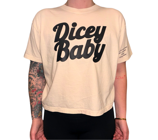 Cream Boxy Crop Top With Black Letters Dicey Dyes