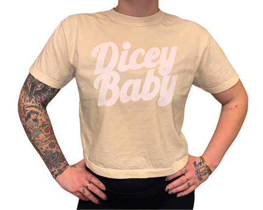 Cream Boxy Crop Top With White Letters Dicey Dyes